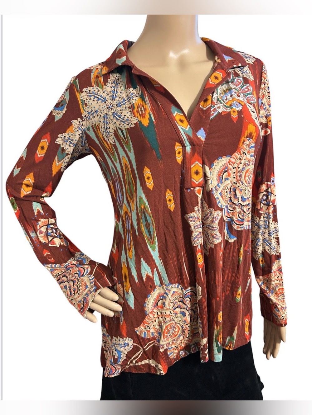 Johnny Was Swing Tunic Geo Floral Women Top S Bamboo Boho Festival Artsy V Neck